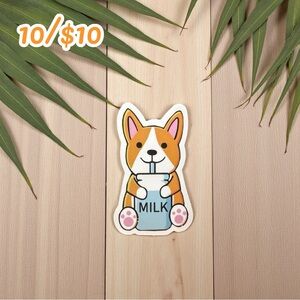 Corgi Drinking Milk Sticker – Cute Dog Vinyl Decal – 2”